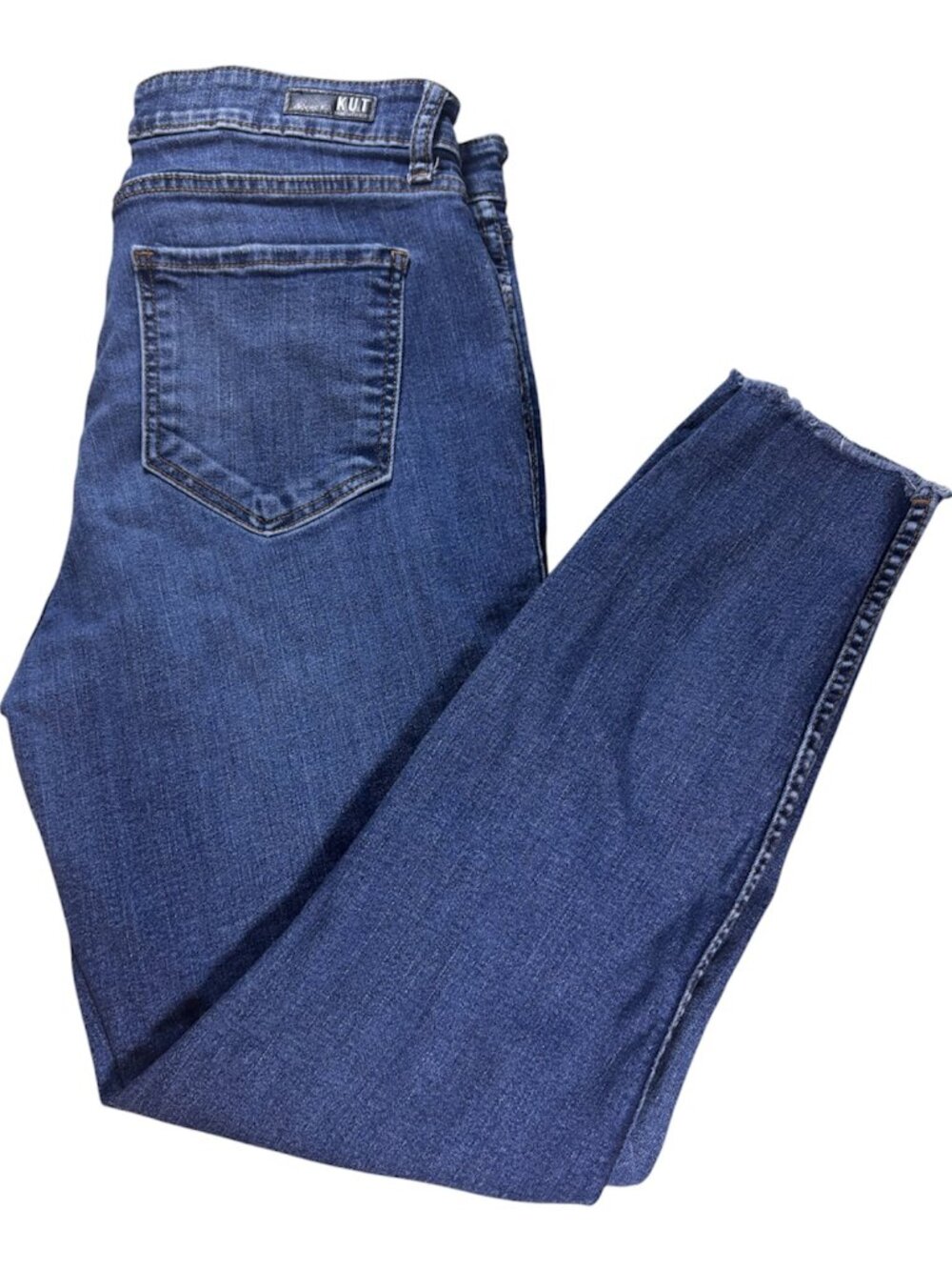 Kut Skinny Jeans Womens 12 Dark Wash Frayed Ankle Hem Crop Stretch (361)